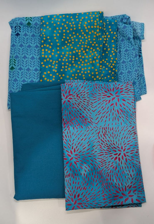 4 Piece Turquoise/Blue Solid/Patterned Fabric Set