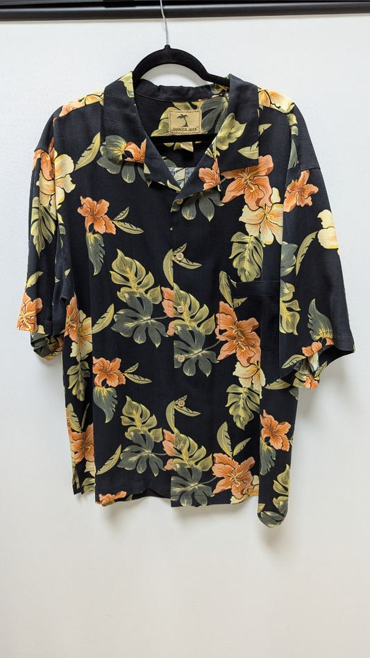 Jamaica Jaxx Black Hawaiian Button-Down Shirt