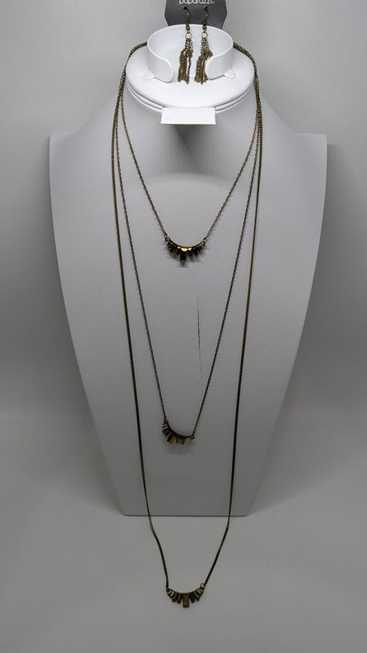 Paparazzi Bronze 3-Tiered Longline Necklace & Earrings Set
