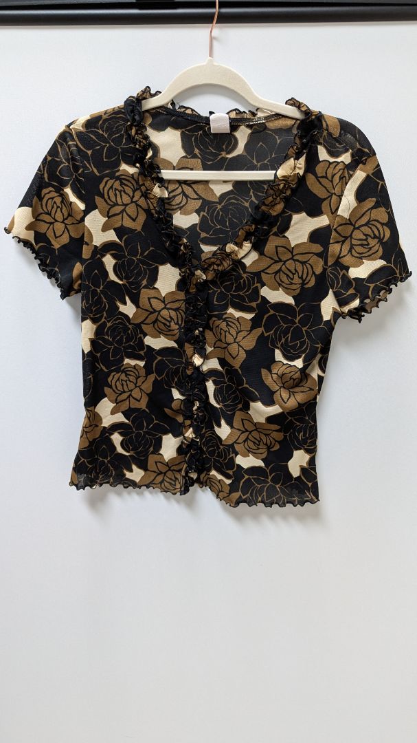 Per Seption Black/Brown Mesh Floral Blouse