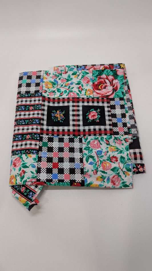 Black/Pink Floral/Plaid Patterned Fabric Sheet