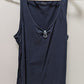NAUTICA Navy Floral Button Neckline Knit Tank