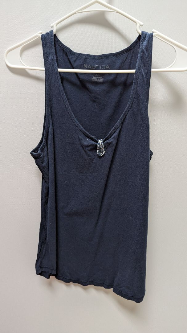 NAUTICA Navy Floral Button Neckline Knit Tank