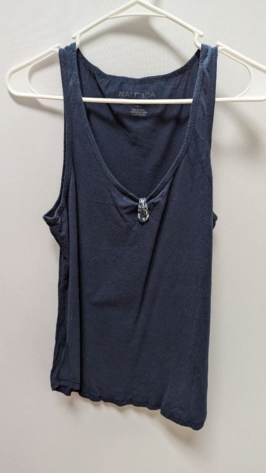 NAUTICA Navy Floral Button Neckline Knit Tank