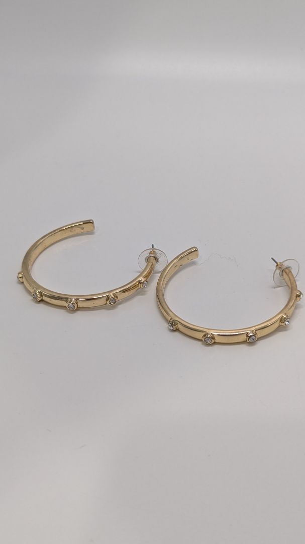 Gold Hoop Earrings With White Gemstones