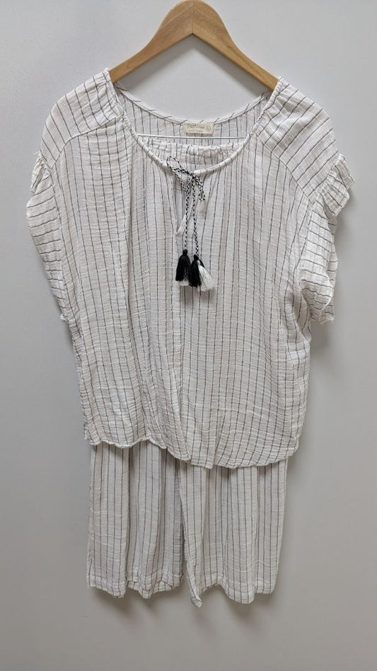 Just Living White/Black Striped Casual Blouse & Pants Set