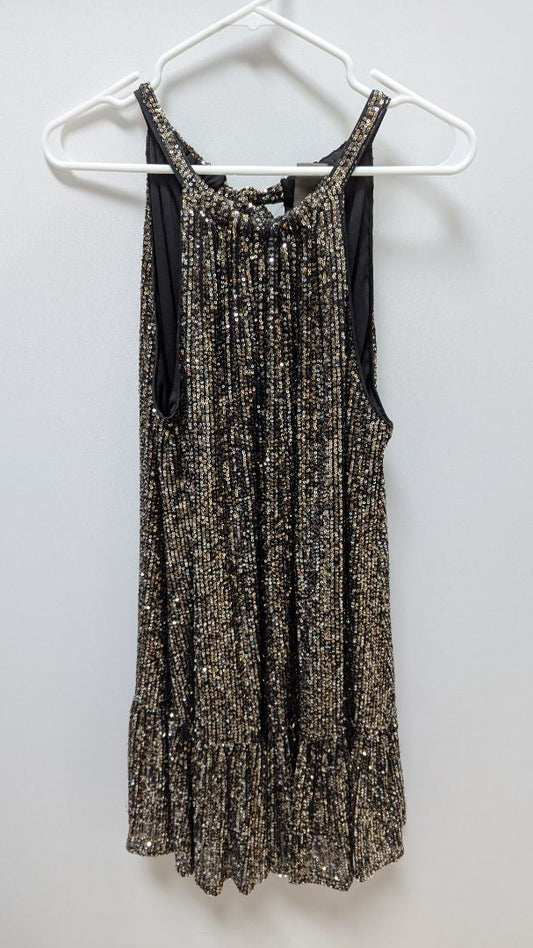 Taylor Gold Sequin Halter-Neck Mini Dress