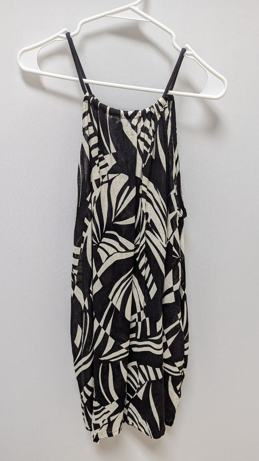 Tahari Black/Beige Patterned Linen Shift Dress