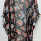 Betsey Johnson Black/Pink Floral Sheer Kimono Overpiece