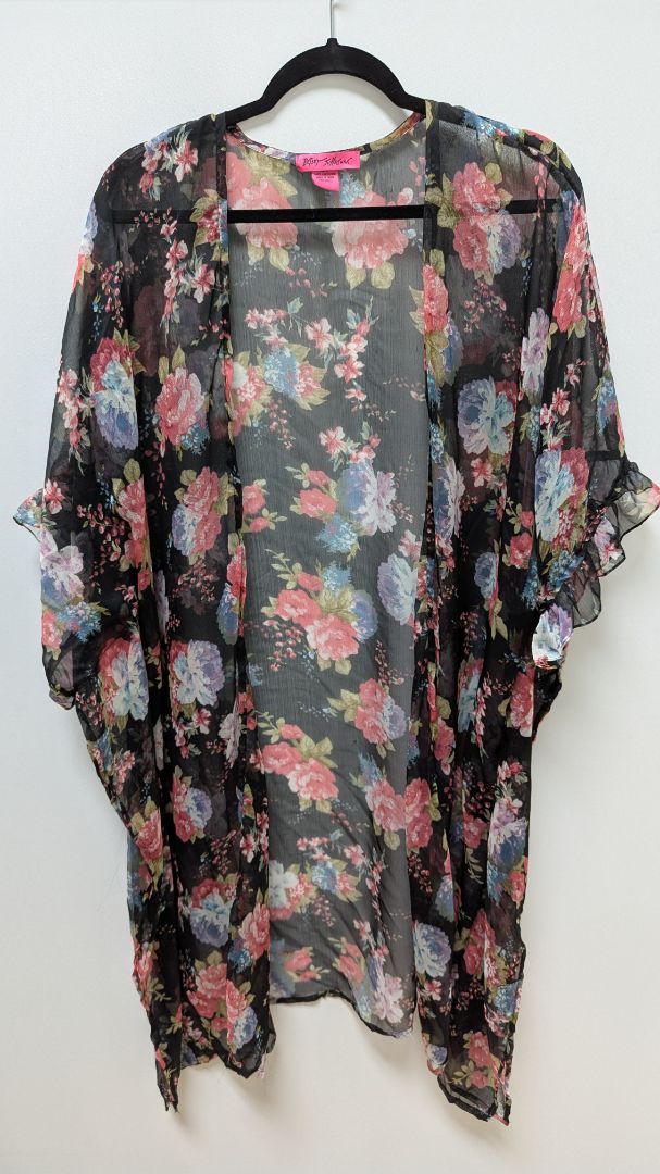 Betsey Johnson Black/Pink Floral Sheer Kimono Overpiece