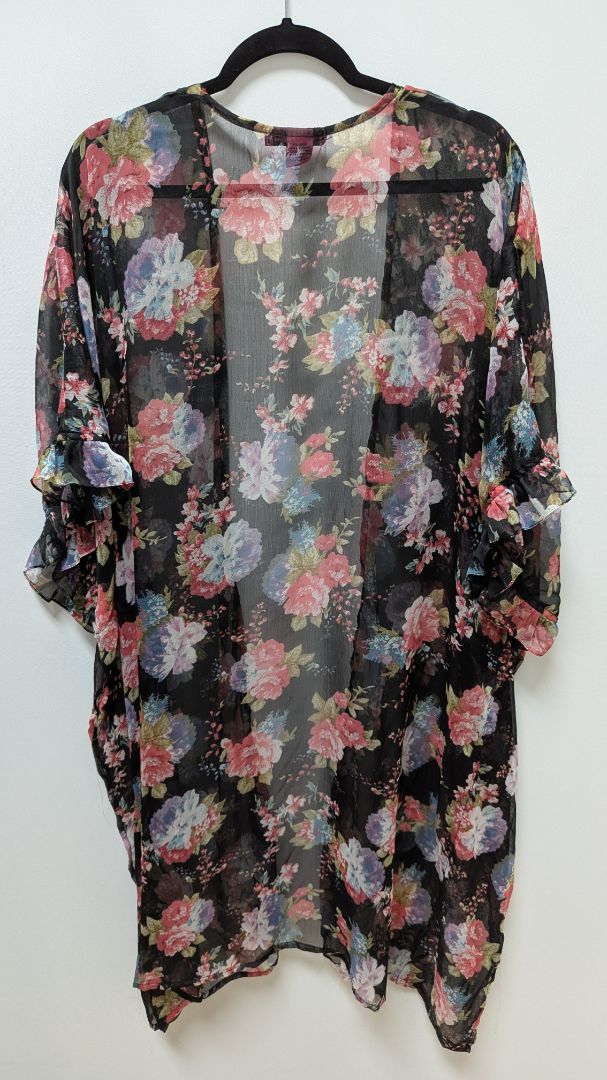 Betsey Johnson Black/Pink Floral Sheer Kimono Overpiece