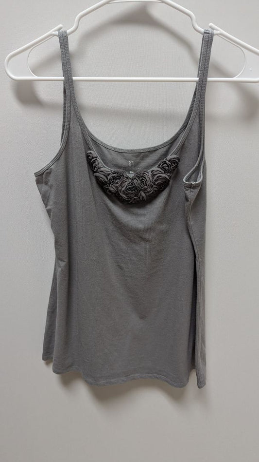 New York & Company Grey Flower Neckline Knit Tank