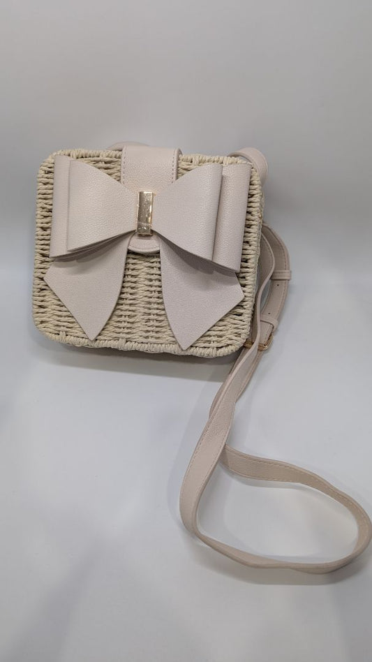 Like Dreams Cream Wicker Square Handbag with Bow