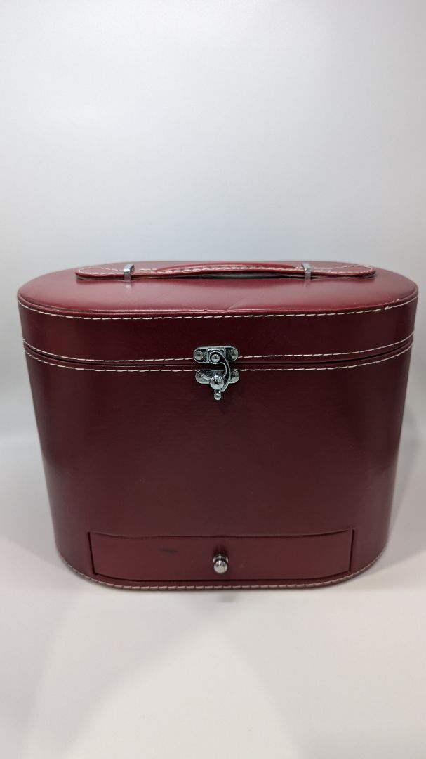 Red Leather Vintage Travel Jewelry Case
