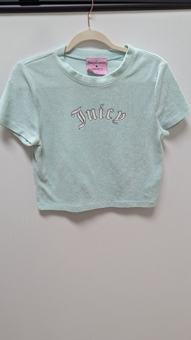 Juicy Couture x Forever 21 Light Blue Textured Cropped T-Shirt