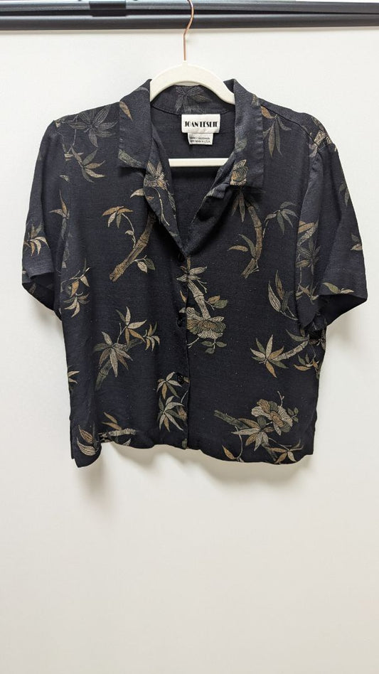 Joan Leslie Vintage Black Bamboo Button-Down Shirt
