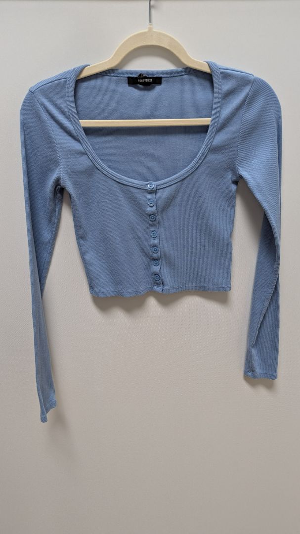 Forever 21 Blue Button-Down Cropped Cardigan