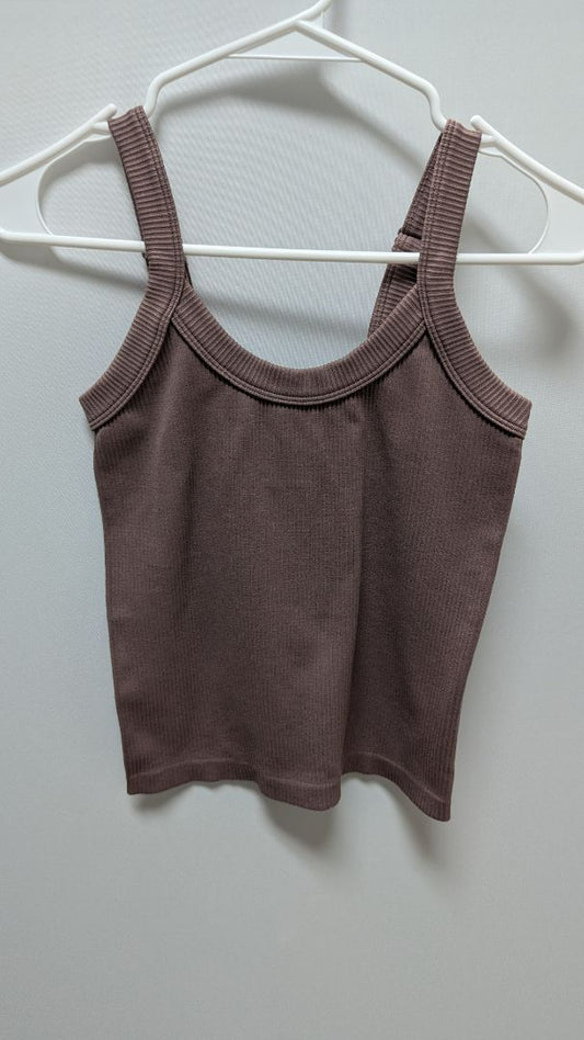 No Boundaries Brown Ribbed Snug Fit Cropped Tank