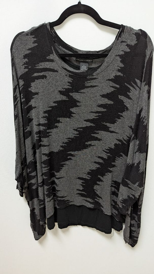 Grace Elements Black/Grey Patterned Lined Asymmetrical Blouse