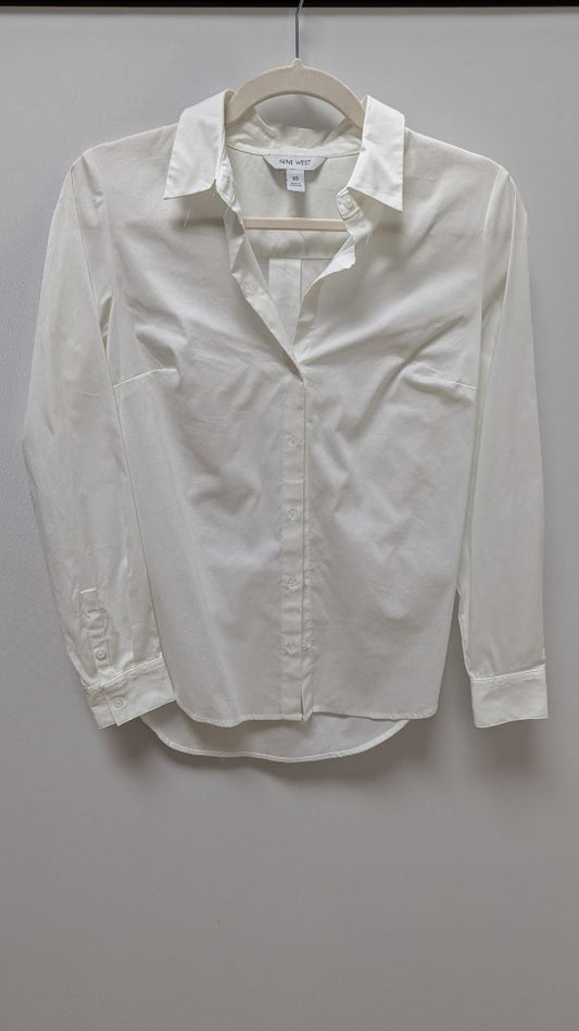 Nine West White Long Sleeve Button-Down Blouse