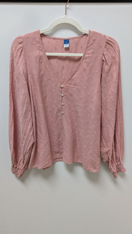 Old Navy Pink Half-Button-Down Peasant Blouse