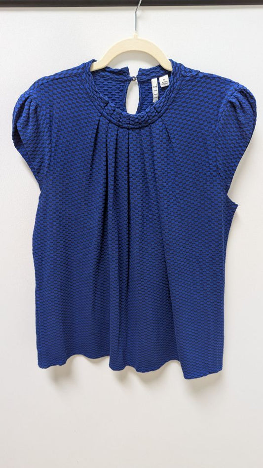 ELLE Dark Blue/Black Patterned Cap-Sleeve Blouse