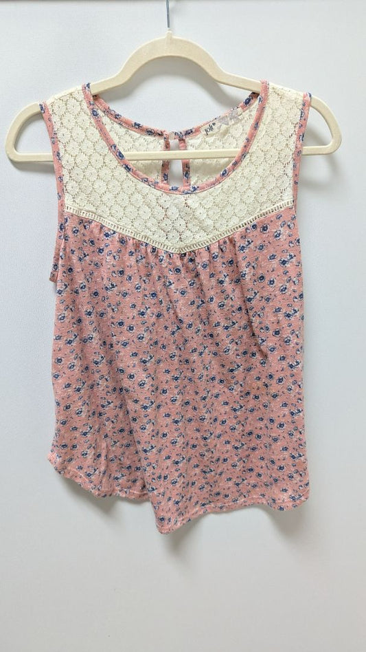 jolt Pink Floral Lace-Neck Sleeveless Blouse