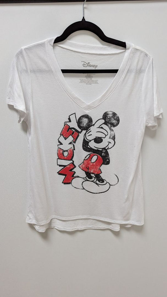 Disney White "Mickey" V-Neck Graphic T-Shirt