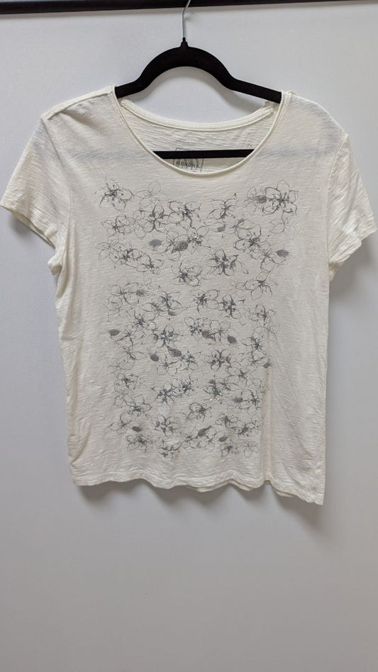 Merona Ivory/Grey Beaded Flower T-Shirt
