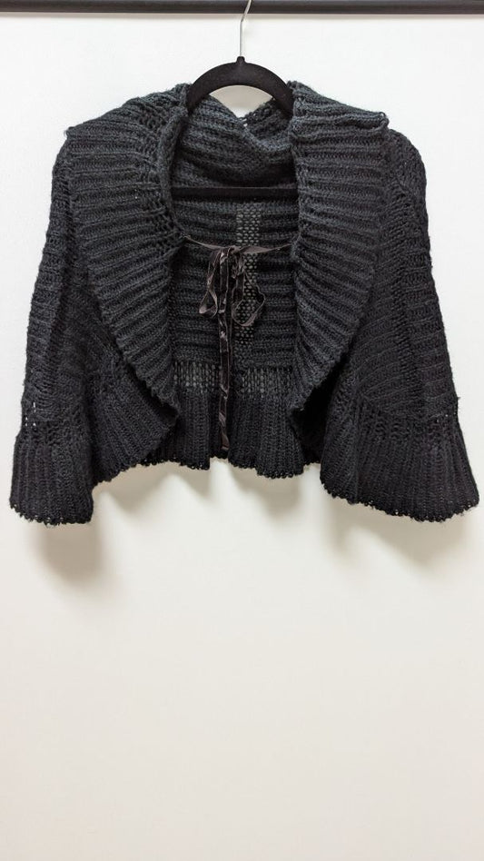 Black Crochet Knit Shawl Wrap with Velvet Tie