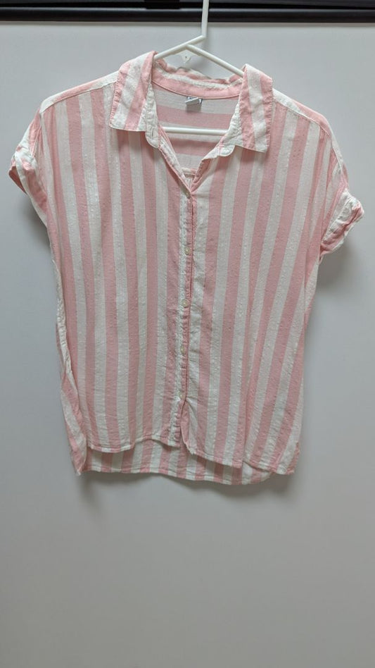 Old Navy Pink/White Striped Button-Down Blouse