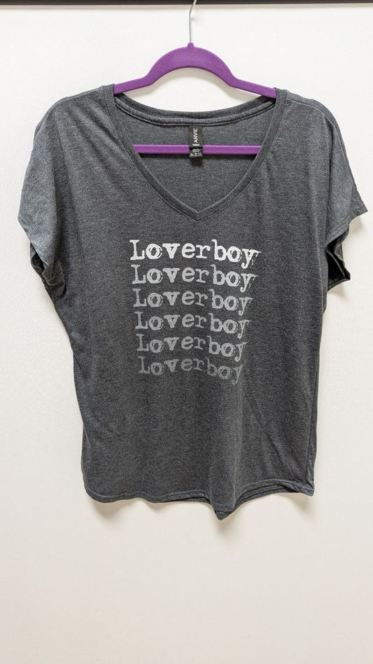 ANVIL Dark Grey "Loverboy" Graphic V-Neck T-Shirt