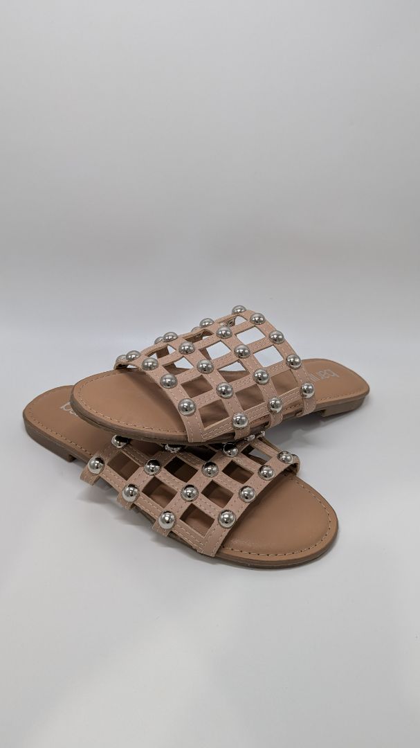 Bar III Beige Caged Metallic Studded Sandals