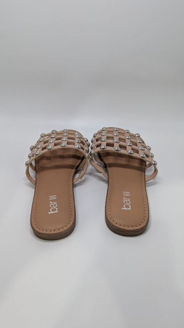 Bar III Beige Caged Metallic Studded Sandals