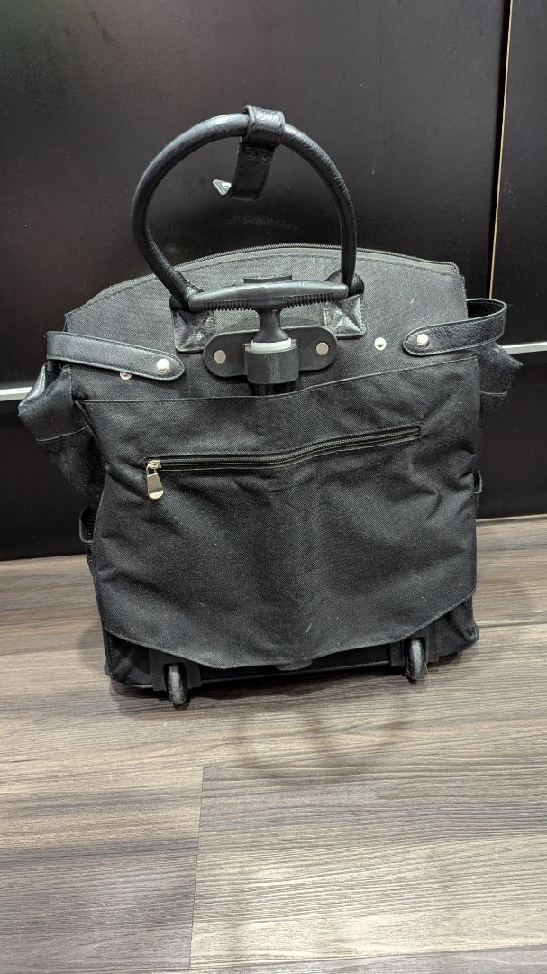 Black/Ivory/Purple Vintage Embroidered Rolling Travel Bag