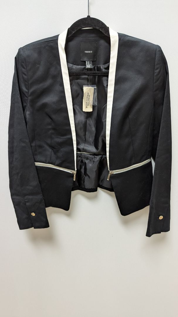 Forever 21 Black/White Trimmed Blazer with Zipper