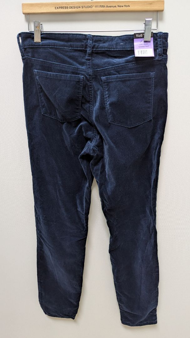 Well Worn Navy High-Rise Luxe Velvet Tapered Pant