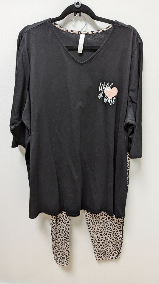 Cacique Black/Pink Animal Print Sleep T-Shirt & Leggings Set
