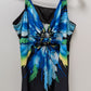 Black/Blue Splashed Pattern Tankini Swim Top