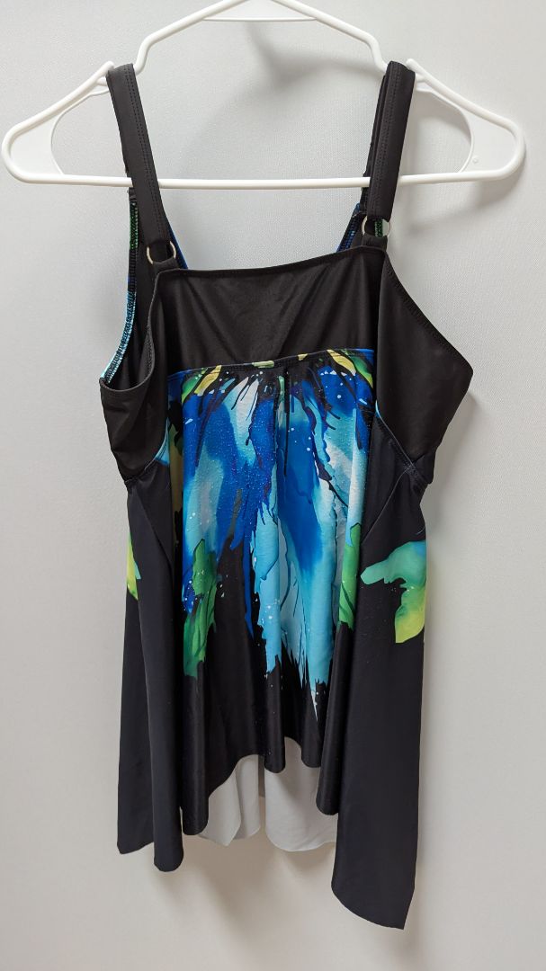 Black/Blue Splashed Pattern Tankini Swim Top