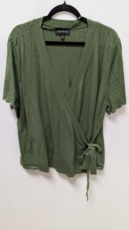 Lane Bryant Green Crochet Sleeve Faux-Tie Blouse