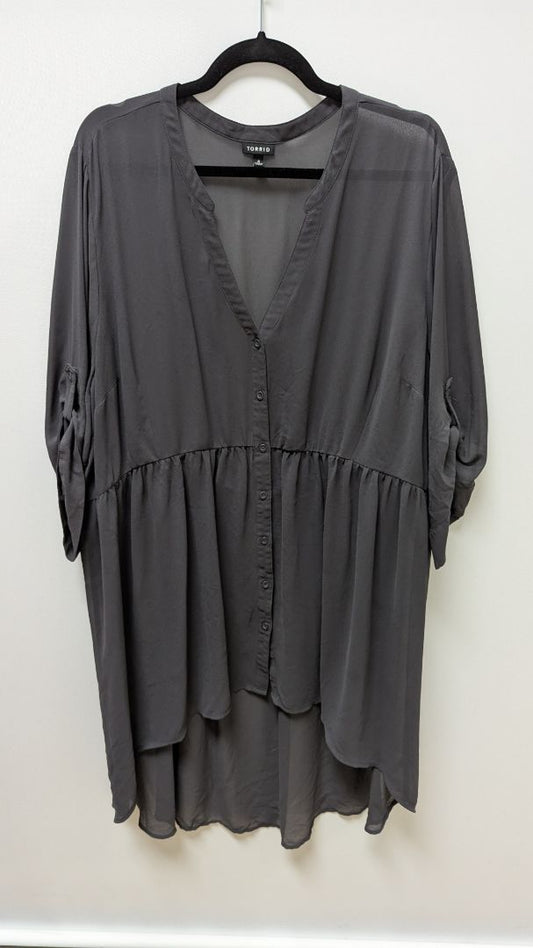 Torrid Dark Grey Sheer Button-Down High/Low Blouse