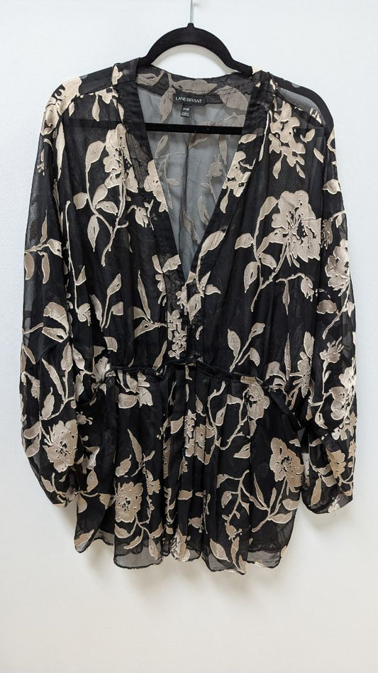 Lane Bryant Black/Ivory Floral Sheer Kimono Blouse
