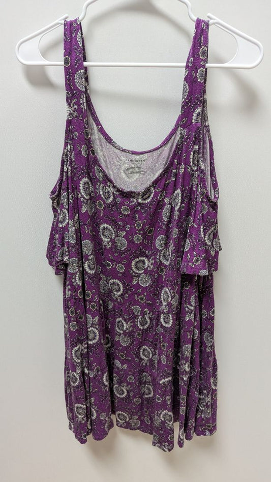 Lane Bryant Purple Tiered Cold-Shoulder Blouse