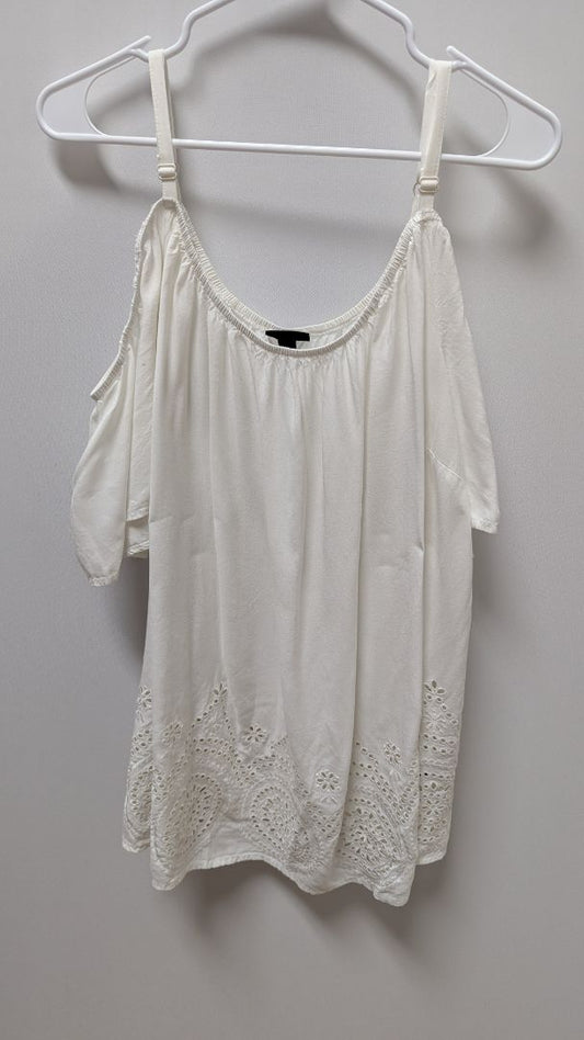 Torrid White Lace-Hem Cold-Shoulder Blouse
