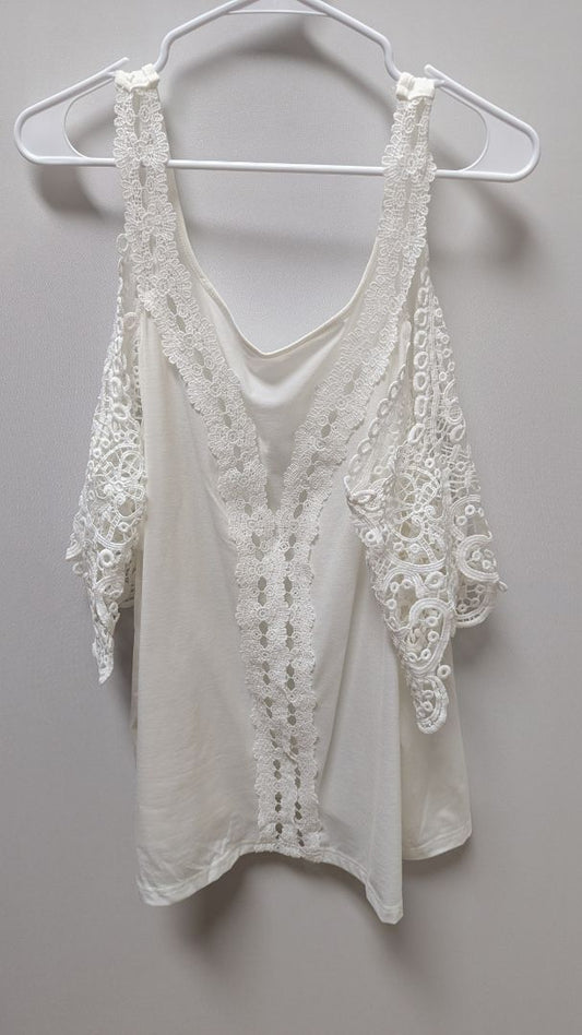 Shein Curve White Lace Cold-Shoulder Blouse