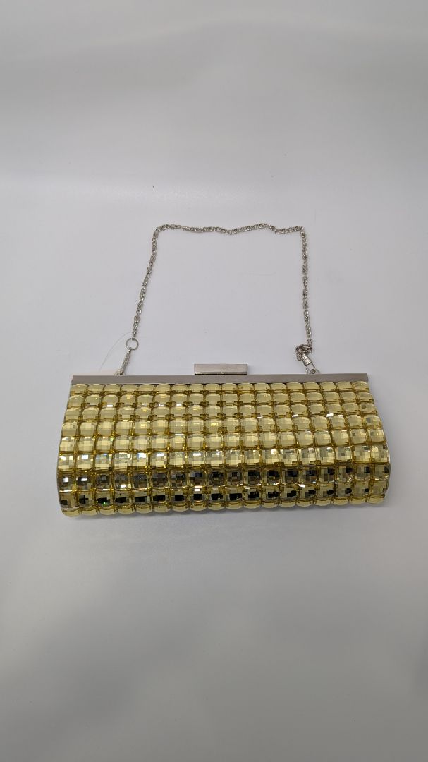 Silver/Yellow Faux-Gemstone Studded Clutch Purse