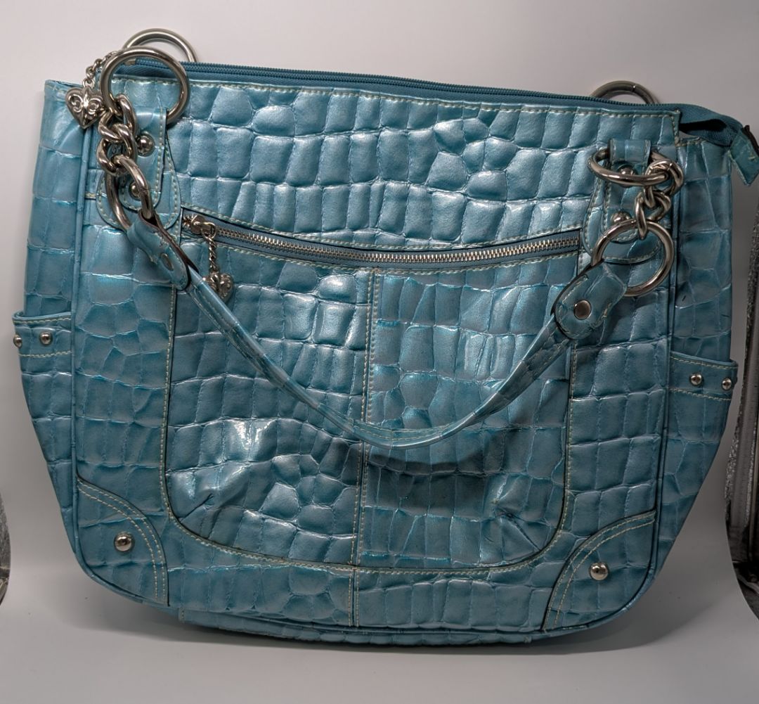 Kathy Van Zeeland Turquoise Vinyl Shoulder Bag Purse