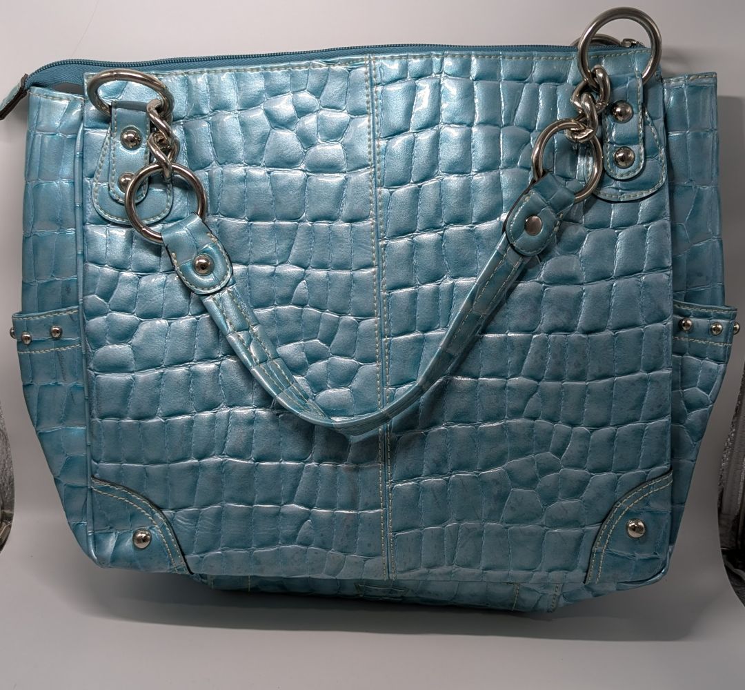 Kathy Van Zeeland Turquoise Vinyl Shoulder Bag Purse