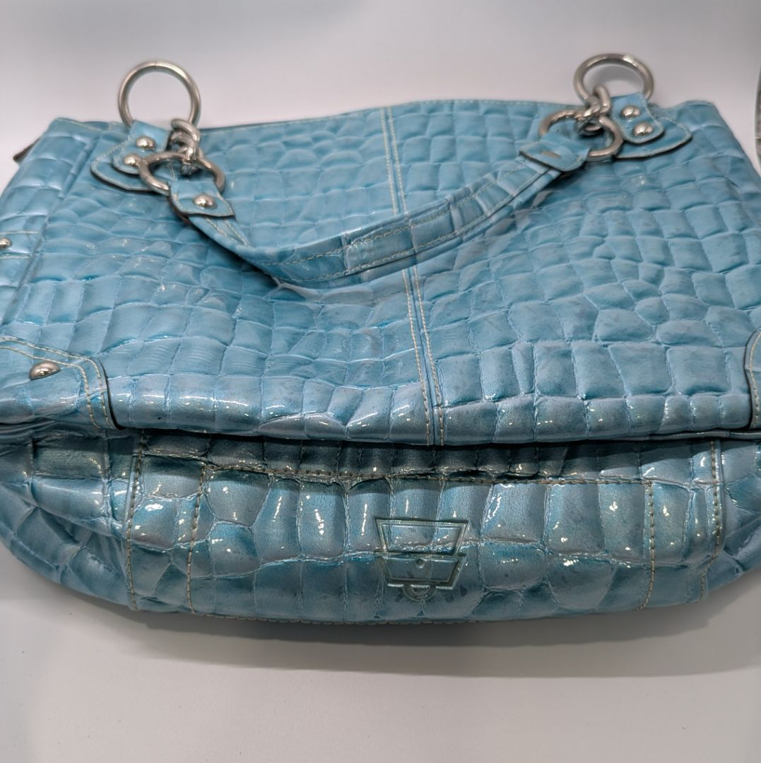 Kathy Van Zeeland Turquoise Vinyl Shoulder Bag Purse